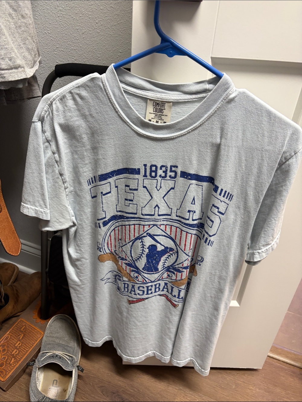 Comfort Colors Light Blue Texas Baseball Graphic Short Sleeve Tee